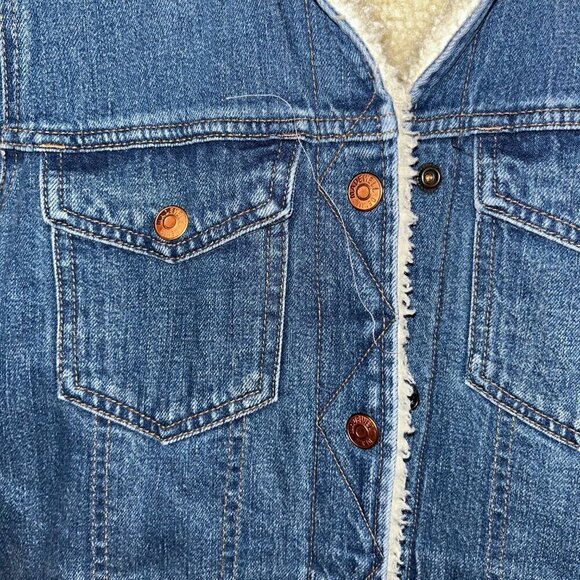 MADEWELL Oversized Denim Jean Trucker Jacket Sherpa Edition Donaway Wash - XS - Picture 5 of 13